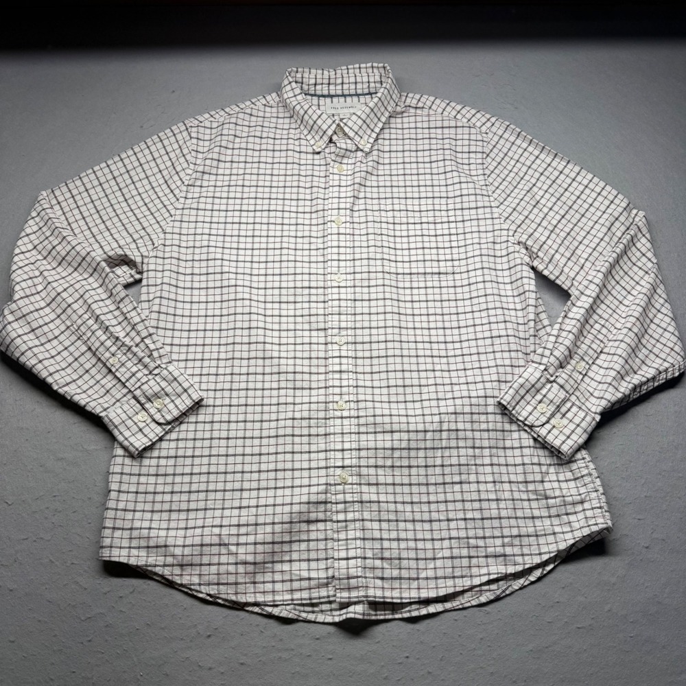 Free Assembly Shirt Mens Large White Plaid Button Down Long Sleeve Grid Pocket